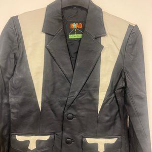 Western Men's Leather Blazer - Black & Beige Color New by Road Collection